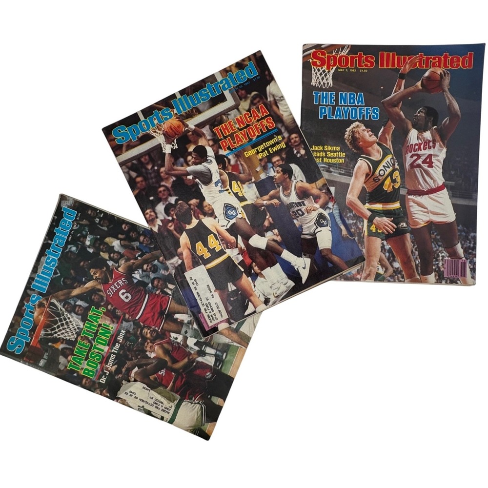 Vtg Sports Illustrated Magazine Lot 1982 Patrick Ewing Dr J Jack Sikma 3 Issues